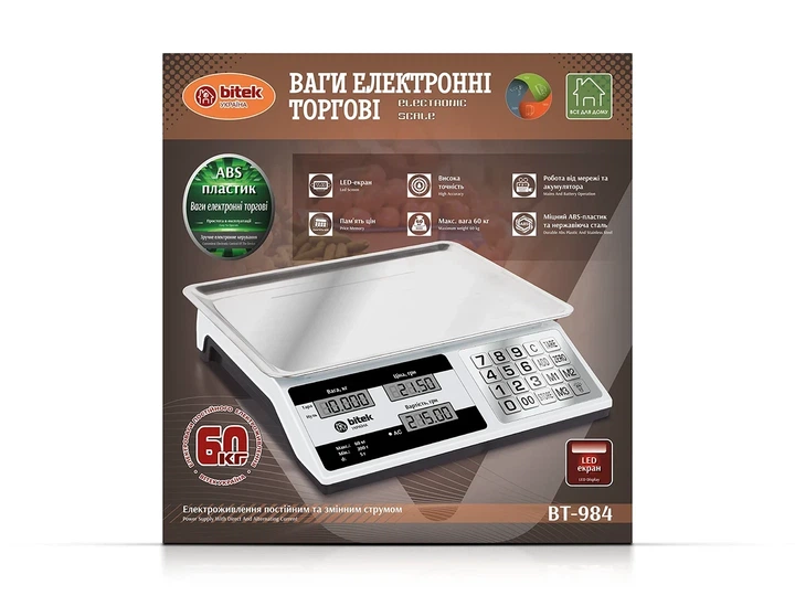 Весы электронные торговые 60кг металлические кнопки BITEK BT-984 высокая точность прочный корпус - Фото 2 Весы электронные торговые 60кг металлические кнопки BITEK BT-984 высокая точность прочный корпус - изображение 2