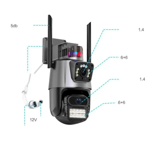 Уличная охранная WIFI камера видеонаблюдения Dual Lens Поворотная камера с сиреной P11 - Фото 6 Уличная охранная WIFI камера видеонаблюдения Dual Lens Поворотная камера с сиреной P11 - изображение 6