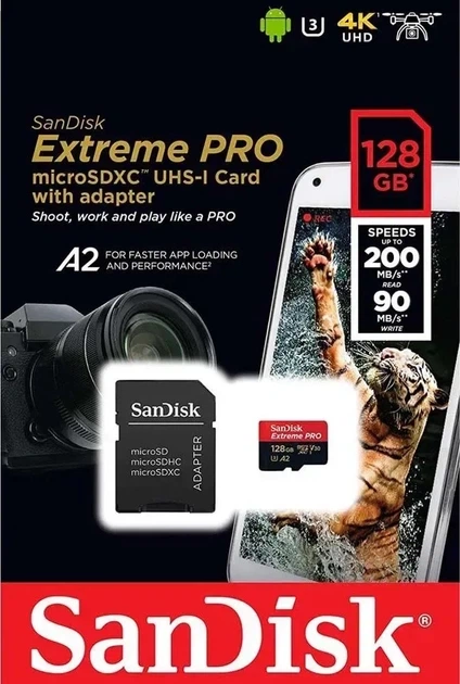 Карта пам'яті micro SD SanDisk 128gb extreme Pro A2 10 клас швидкісна microsd U3 для екшен камер sdxc Сд карта 128 гб - зображення 6