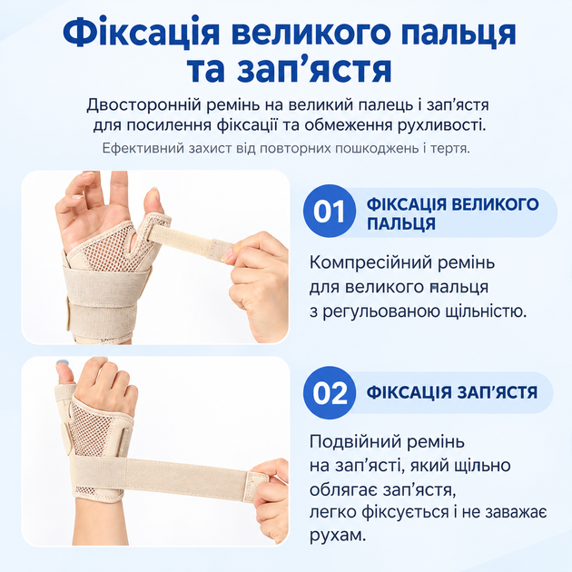Бандаж-фиксатор Vilico для запястья и большого пальца с двойной застежкой-липучкой. Универсальный для правой и левой руки1 шт (5024906) - Фото 5 Бандаж-фиксатор Vilico для запястья и большого пальца с двойной застежкой-липучкой. Универсальный для правой и левой руки1 шт (5024906) - изображение 5