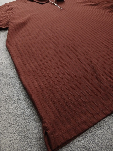 Мужская футболка поло (M&S) на молнии фактурная коричневая р. 3XL - изображение 4