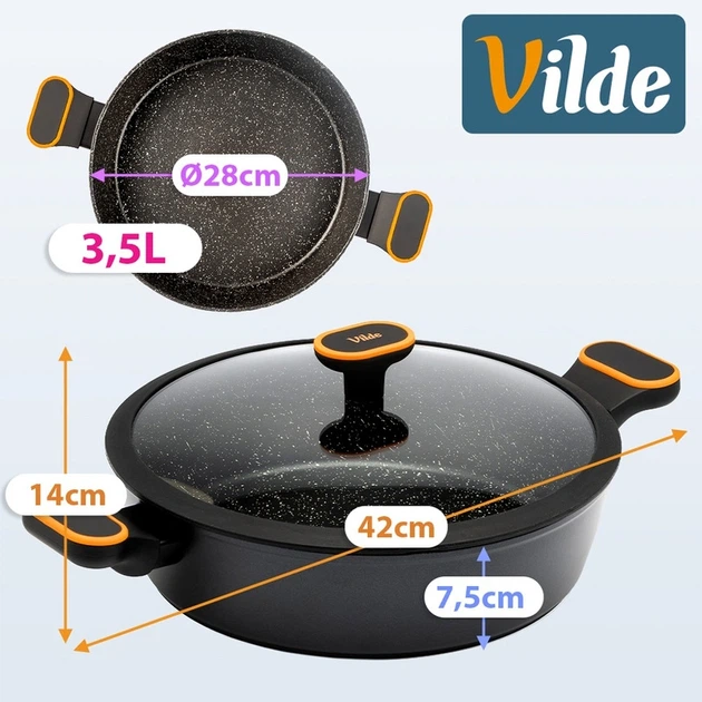 Patelnia głęboka Vilde Terruna granitowa ze szklaną pokrywką 3.5 l (5900670117167) - obraz 3