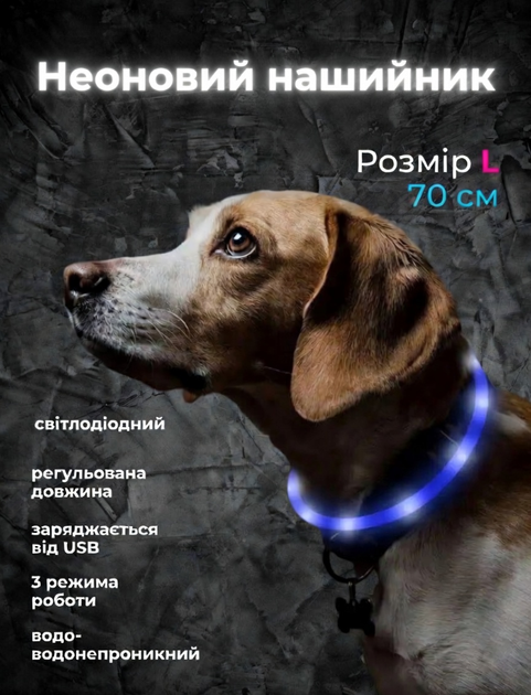 Нашийник для собак Led СИНІЙ, що світиться, розмір великий 70 см (OM8) - Фото 1 Нашийник для собак Led СИНІЙ, що світиться, розмір великий 70 см (OM8) - зображення 1