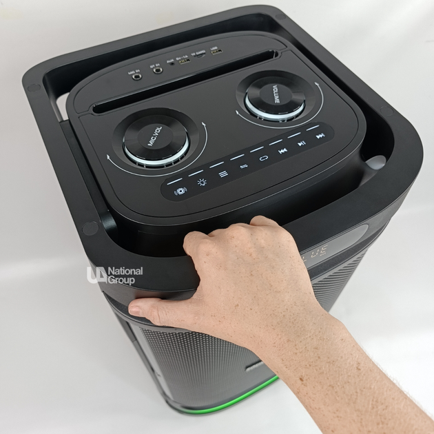 Колонка аккумуляторная 10" Soundmax с микрофонами и на колесах, портативная акустическая система с LED-подсветкой, FM-радио и караоке для дома, вечеринок и мероприятий Черная, TMS-10291 - изображение 12