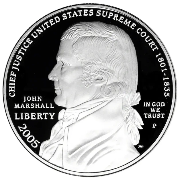 Колекційна срібна монета “Liberty – Джон Маршалл” PROOF 26,73 г 2005 рік - Фото 1 Колекційна срібна монета “Liberty – Джон Маршалл” PROOF 26,73 г 2005 рік - изображение 1