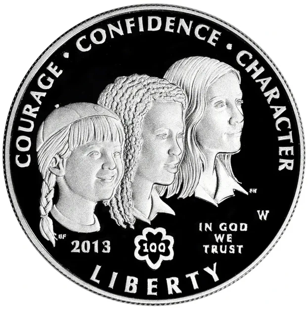 Колекційна срібна монета “Liberty Girl Scouts - Дівчата скаути” PROOF 26,73 г 2013 рік - Фото 1 Колекційна срібна монета “Liberty Girl Scouts - Дівчата скаути” PROOF 26,73 г 2013 рік - изображение 1