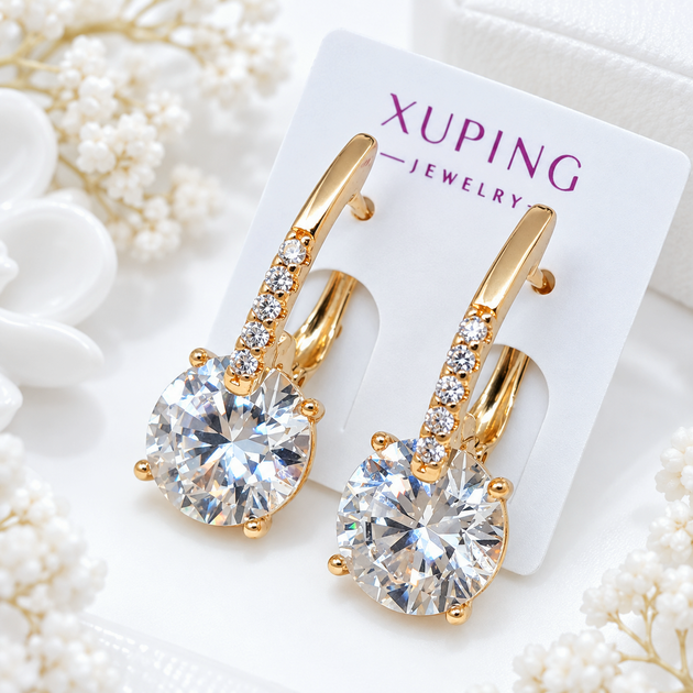 Сережки Xuping Jewelry довжина 2.5см ширина 1см медичне золото позолота 18К с1523 - Фото 1 Сережки Xuping Jewelry довжина 2.5см ширина 1см медичне золото позолота 18К с1523 - зображення 1