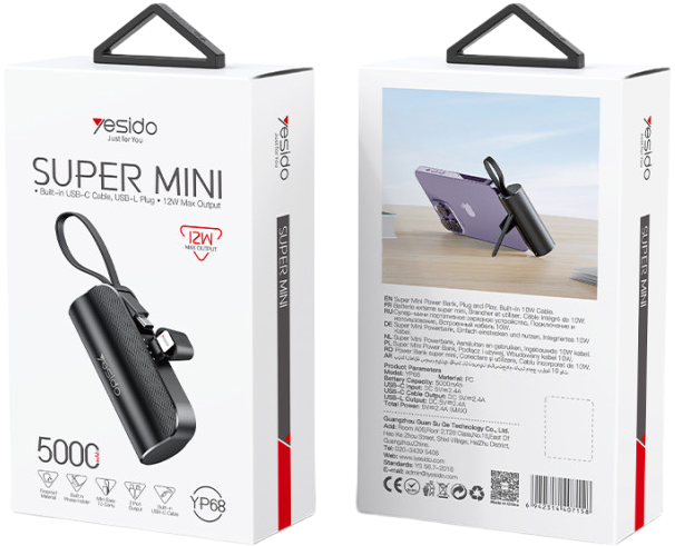 Powerbank Yesido YP68 5000 mAh 15W Black (6942314407158) - Zdjęcie 2 Powerbank Yesido YP68 5000 mAh 15W Black (6942314407158) - obraz 2