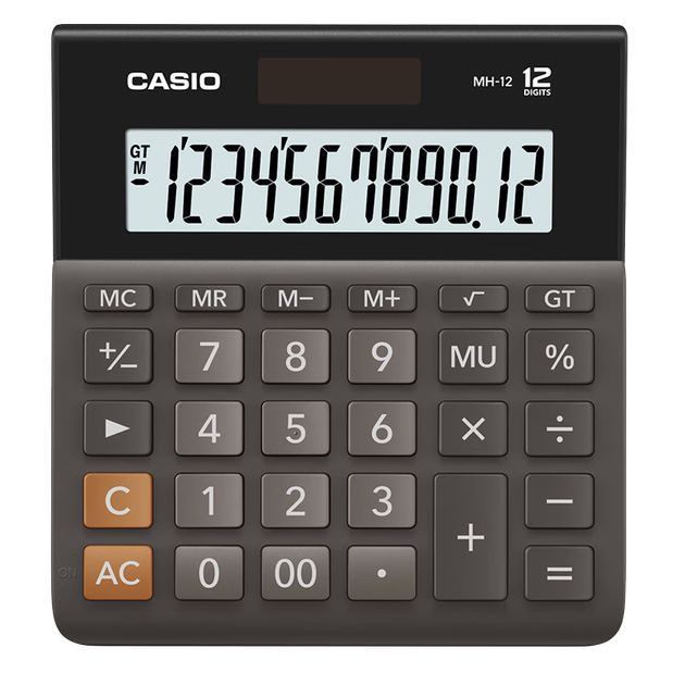 Компактный настольный офисный калькулятор Casio MH-12 с 12-разрядным дисплеем и двойным питанием, черный, профессиональная серия для профессиональных вычислений. - изображение 4
