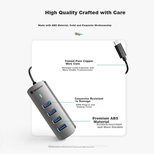 Док-станция Yottamaster USB 3.0 Hub, высокоскоростной 4-портовый концентратор, расширительная док-станция для ноутбука, многопортовый адаптер, удлинительный кабель 0,15 м - изображение 11