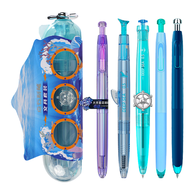 Набор для учебы Dianshi Deep Sea Capsule из пяти нейтральных ручек: черная ручка 0,5 мм, ручка с ограниченным щелчком и вращающимся механизмом, механический карандаш для практики письма, незаменимый инструмент для школы (артикул 390E). - Фото 4 Набор для учебы Dianshi Deep Sea Capsule из пяти нейтральных ручек: черная ручка 0,5 мм, ручка с ограниченным щелчком и вращающимся механизмом, механический карандаш для практики письма, незаменимый инструмент для школы (артикул 390E). - изображение 4