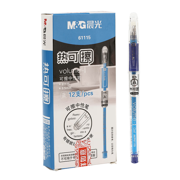 M&G Stationery, стираемая гелевая ручка, классическая ручка с отрывным колпачком и наконечником-пулей, синие чернила 0,5 мм, терморучка для подписи, 12 ручек в коробке AKP61115B - изображение 4