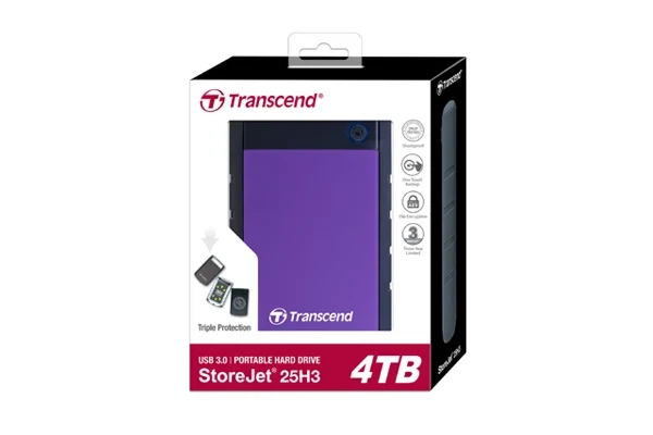 Портативний жорсткий диск Transcend StoreJet 25H3 4TB USB 3.1 2.5" Фіолетовий - зображення 3
