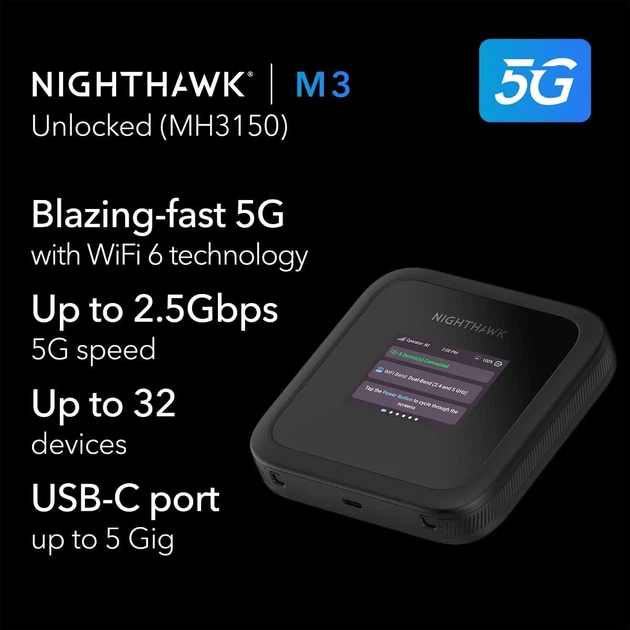 Мобильный маршрутизатор NETGEAR MH3150 Nighthawk M3 AX3600, 5G/4G/LTE, 1xUSB TypeC, 2xTS-9 - изображение 7