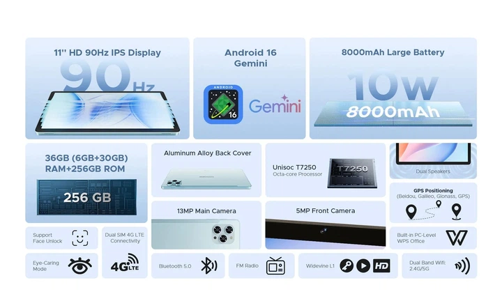 Планшет Doogee Tab G6 11" 6/256 ГБ LTE 8000 мА·ч Android 15 серый - Фото 2 Планшет Doogee Tab G6 11" 6/256 ГБ LTE 8000 мА·ч Android 15 серый - изображение 2