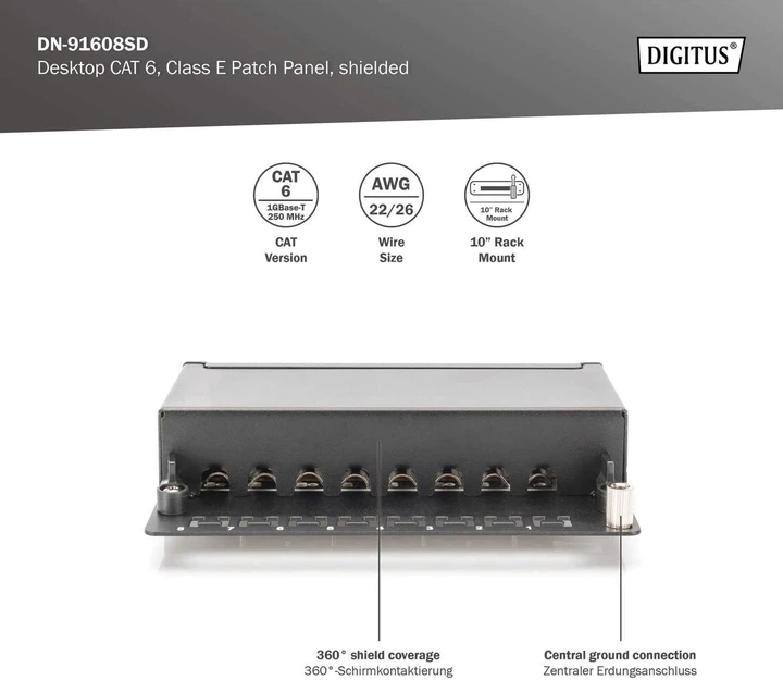 Патч-панель DIGITUS САТ 6 STP, настольная, 8 портов, собранная - изображение 3