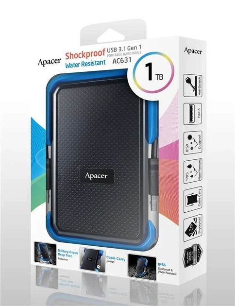 Портативний жорсткий диск Apacer 1TB USB 3.2 Gen1 AC631 IP55 Чорний - зображення 4