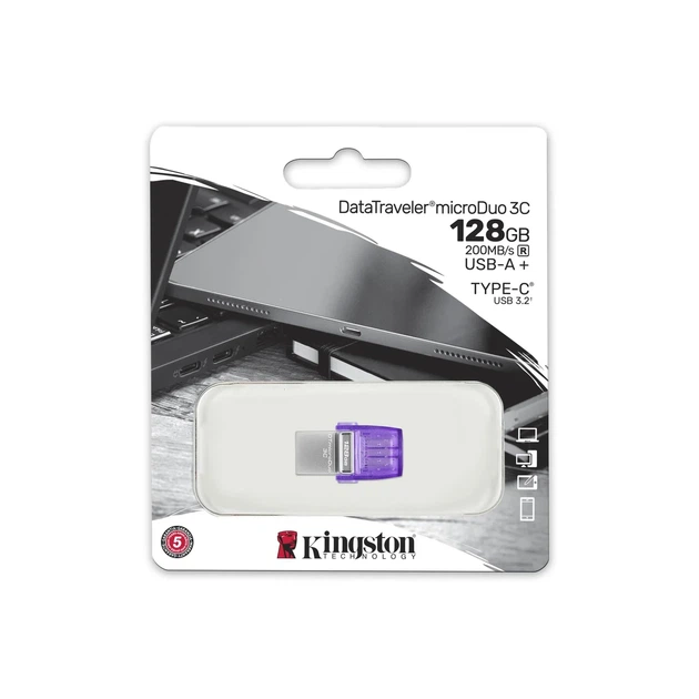 Накопитель Kingston 128GB USB 3.2 Type-A Gen1 + Type-C DT microDuo 3C R200MB/s - изображение 7