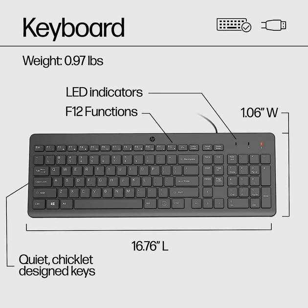Комплект клавиатура и мышь HP 150 проводной USB-A черный низкопрофильный - изображение 8