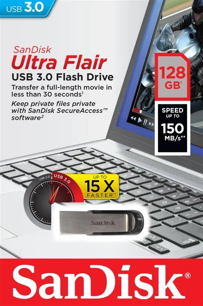 Накопитель SanDisk 128GB USB 3.0 Type-A Flair R150MB/s - изображение 4