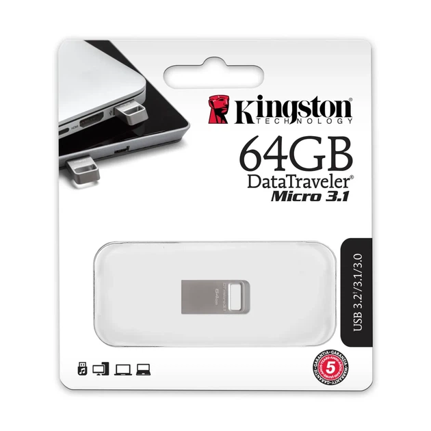 Накопитель Kingston 64GB USB 3.2 Type-A Gen1 DT Micro R200MB/s Metal - изображение 3