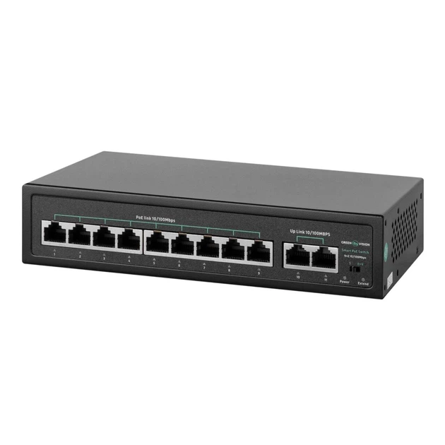 Коммутатор сетевой PoE GreenVision GV-016-D-09+2P, питание 150 Вт, металл - изображение 2