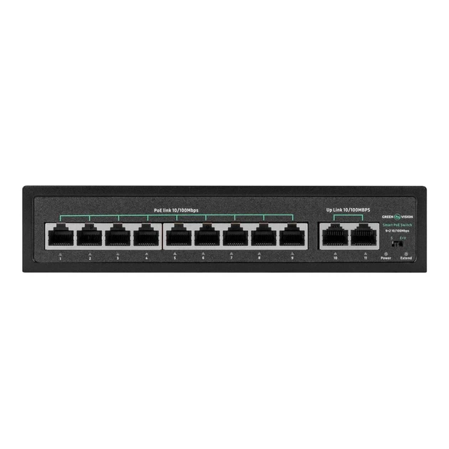 Коммутатор сетевой PoE GreenVision GV-016-D-09+2P, питание 150 Вт, металл - изображение 3
