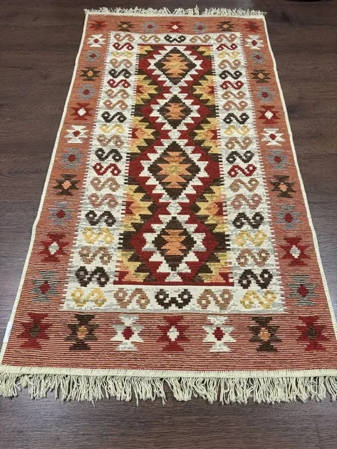 Килим двосторонній бавовняний 80x200 см Оранжево-червоний - зображення 3