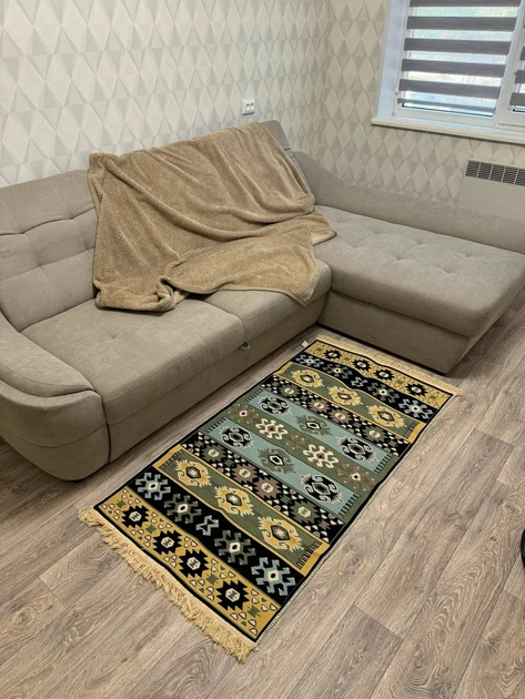 Килим двосторонній бавовняний 120x180 см Жовто-зелений - Фото 2 Килим двосторонній бавовняний 120x180 см Жовто-зелений - зображення 2