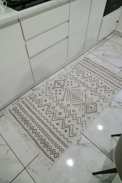 Ковер двусторонний хлопковый 80x150 см Серо-розовый - Фото 2 Ковер двусторонний хлопковый 80x150 см Серо-розовый - изображение 2
