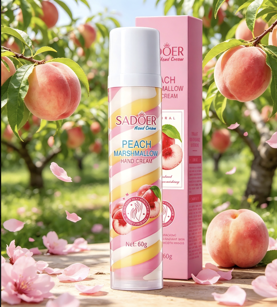 Крем для рук SADOER Peach Marshmallow трехцветный с экстрактом персика и гиалуроновой кислотой, 60 г, (Z5-04007.peach) - изображение 3