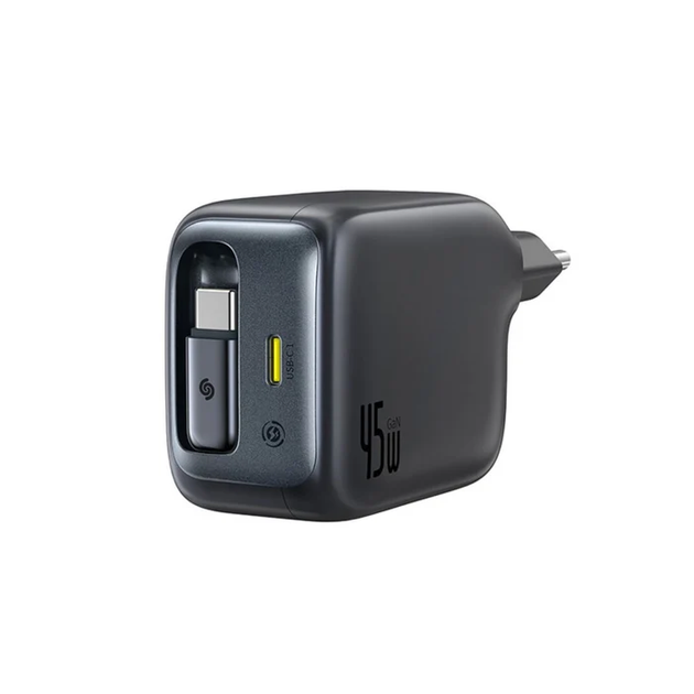 Сетевое зарядное устройство для Baseus EnerCore CJ11 Fast Charger 2Type-C 45W with Retractable Cable E0120G00 Black - Фото 8 Сетевое зарядное устройство для Baseus EnerCore CJ11 Fast Charger 2Type-C 45W with Retractable Cable E0120G00 Black - изображение 8