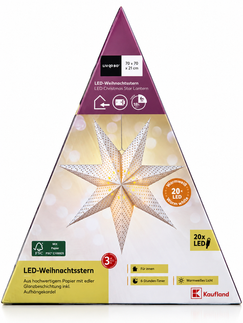 Рождественская LED-звезда LIV&BO, 20 LED, 70×70×21 см, теплый белый свет - Фото 3 Рождественская LED-звезда LIV&BO, 20 LED, 70×70×21 см, теплый белый свет - изображение 3