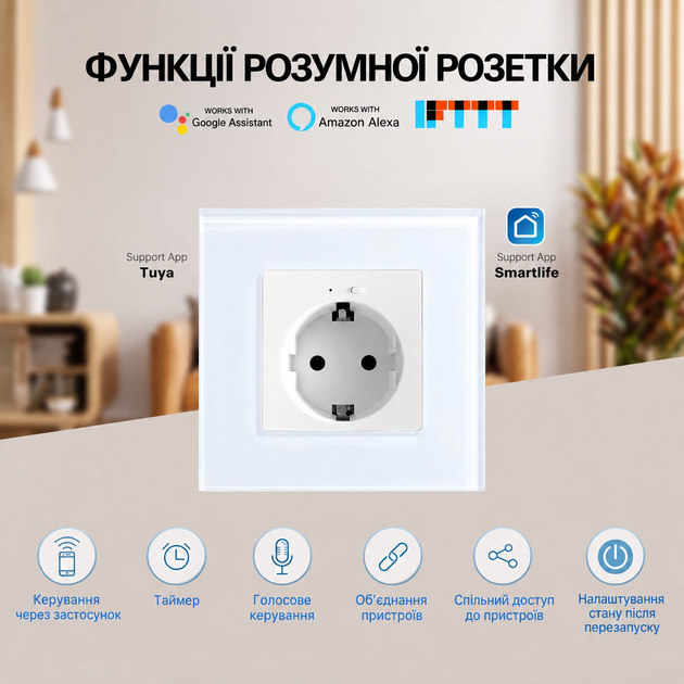 Розумна вбудована Wi-Fi розетка 16A 3500W з енергомоніторингом, керуванням зі смартфона Tuya / Smart Life Чорний (RR102EM) - зображення 2