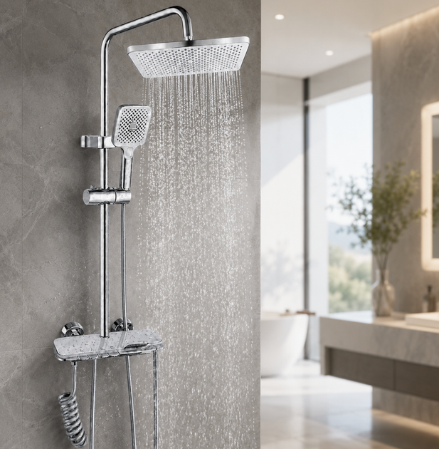 Душевая система Faucet CRH-8916 со смесителем верхним ручным душем хромированная металлическая - изображение 7