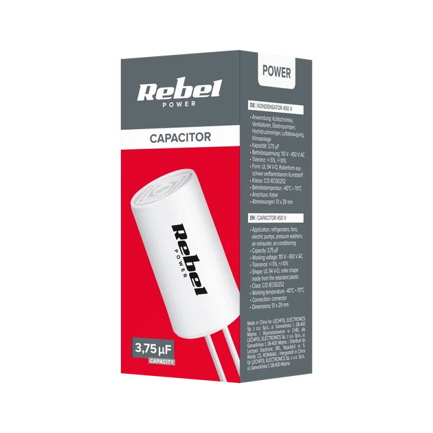 Конденсатор Rebel 3.75uF 450V для однофазных двигателей (URZ3128) - Фото 3 Конденсатор Rebel 3.75uF 450V для однофазных двигателей (URZ3128) - изображение 3