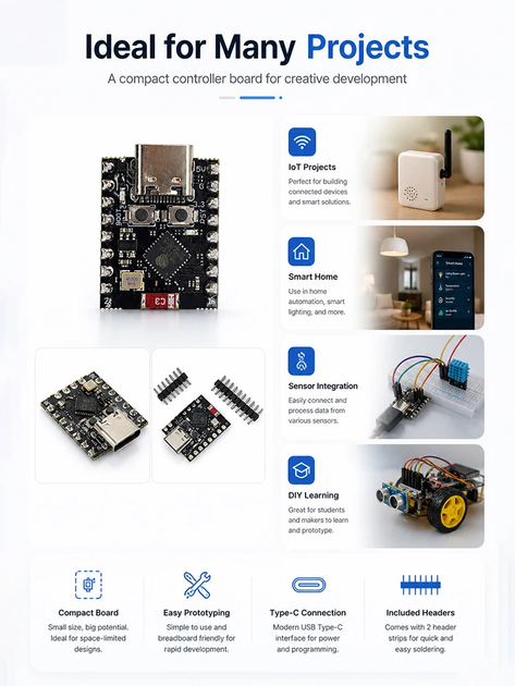 Плата разработки ESP32-C3 Super Mini Wi-Fi 2.4GHz + Bluetooth 5.0 LE, Type-C, RISC-V - изображение 6