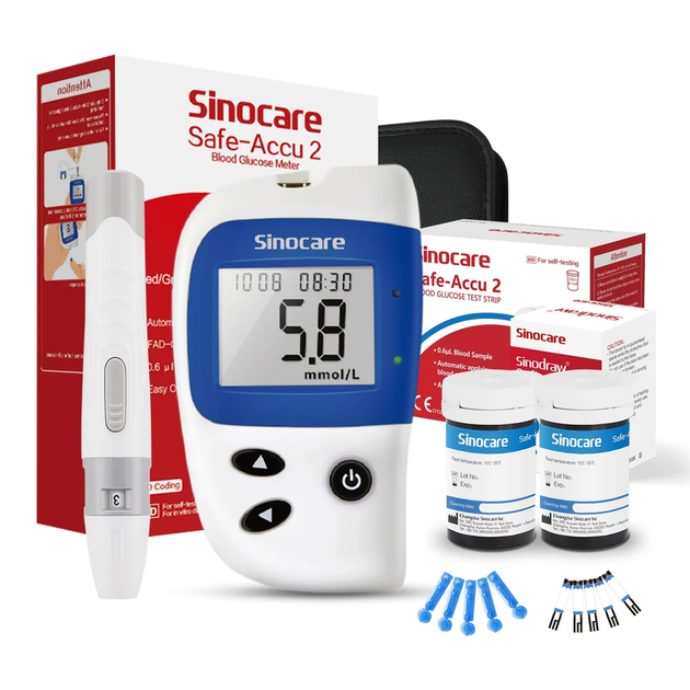 Глюкометр Sinocare Safe Accu 2 з пам’яттю на 200 вимірювань, 50 тест-смужок та 50 ланцетів - зображення 2