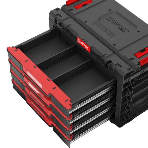 Ящик для зберігання інструментів 542х335х369 мм Qbrick PRIME Drawer 4 Toolbox Basic модульний, пластиковий, чорний з червоним - Фото 3 Ящик для зберігання інструментів 542х335х369 мм Qbrick PRIME Drawer 4 Toolbox Basic модульний, пластиковий, чорний з червоним - зображення 3
