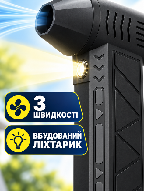 Аккумуляторная мини-воздуходувка 3000 мАч с 3 скоростями и потоком до 39,5 м/с, насадки и фильтр, черная (49676396) - изображение 6