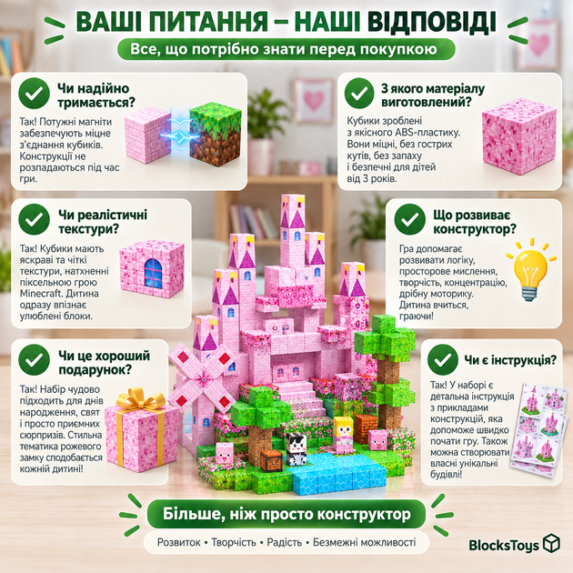 Магнитный конструктор Minecraft Розовый замок 100 деталей для детей от 3 лет - изображение 8