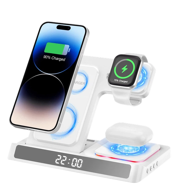 Беспроводная зарядка для Apple Watch iPhone Airpods 4 в 1 Док-станция с часами и ночником - Фото 6 Беспроводная зарядка для Apple Watch iPhone Airpods 4 в 1 Док-станция с часами и ночником - изображение 6