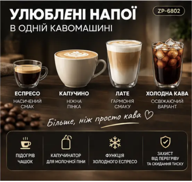 Кавомашина для дому Zерlinе ZР-6802 3000 Вт 20 бар Кавова машина Кавоварка ріжкова - Фото 4 Кавомашина для дому Zерlinе ZР-6802 3000 Вт 20 бар Кавова машина Кавоварка ріжкова - изображение 4