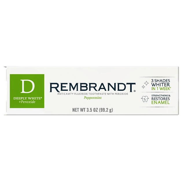 Отбеливающая зубная паста Rembrandt Deeply White + Peroxide (Peppermint Flavor), (99.2 г/3.5 oz) - Фото 1 Отбеливающая зубная паста Rembrandt Deeply White + Peroxide (Peppermint Flavor), (99.2 г/3.5 oz) - изображение 1