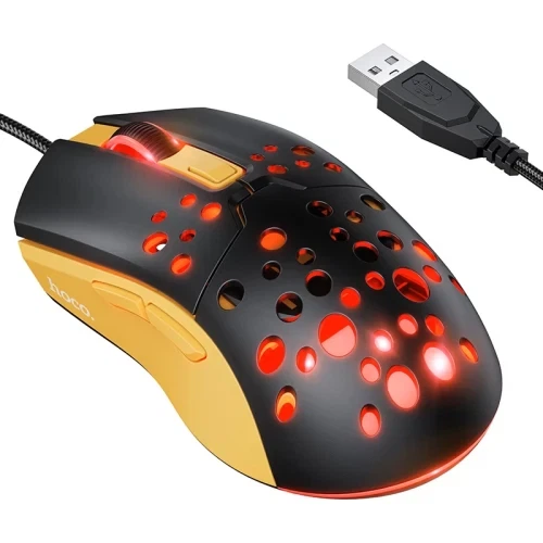 Миша Hoco GM51 "Sky", Black/Yellow, USB, оптична, 1200-3600 dpi, LED підсвічування (7 режимів), 6 кнопок, 1.5 м - Фото 1 Миша Hoco GM51 "Sky", Black/Yellow, USB, оптична, 1200-3600 dpi, LED підсвічування (7 режимів), 6 кнопок, 1.5 м - изображение 1