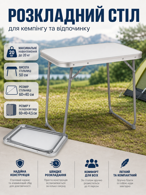 Стол туристический Bo-Camp Camp-Gear Economy 60x40x50 см МДФ/сталь Grey - Фото 1 Стол туристический Bo-Camp Camp-Gear Economy 60x40x50 см МДФ/сталь Grey - изображение 1