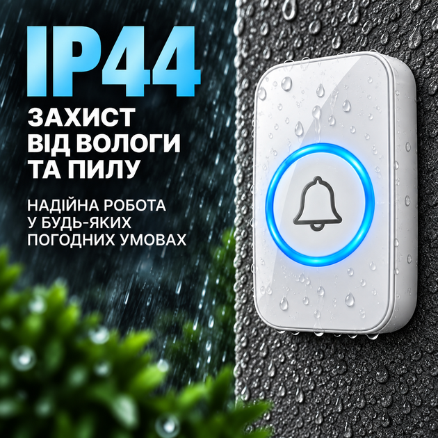 Дверний дзвінок бездротовий водонепроникний DoorBell Комплект дверного дзвінка дальність дії до 300 м Білий Kayfovo DBW-300M - зображення 2