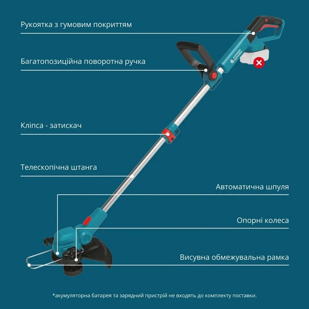 Тример садовий акумуляторний Könner & Söhnen 20 В 30 см синій - зображення 4