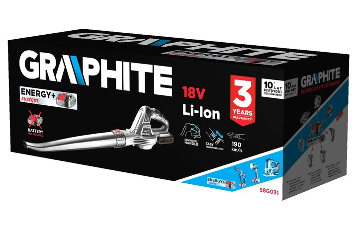 Аккумуляторный садовый воздуходув GRAPHITE 18В Energy+ 190 км/ч, 12 кг (без батареи и зарядного устройства) - изображение 10