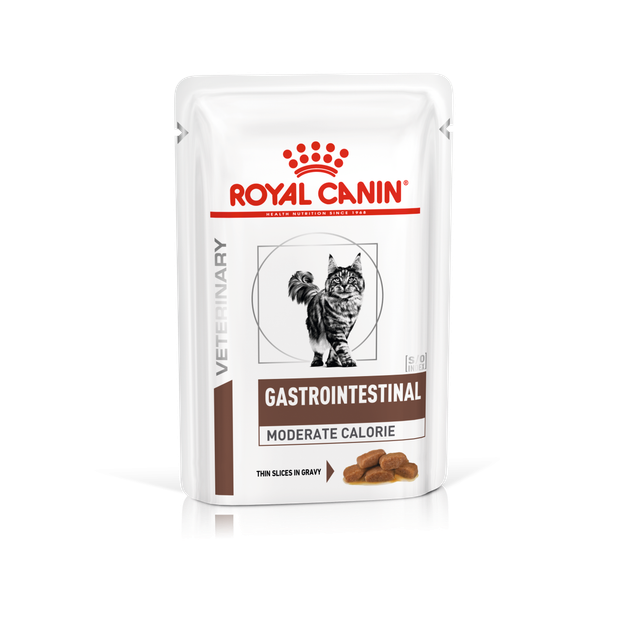 Лікувальний корм Royal Canin Gastrointestinal Moderate Calorie Feline Pouches 85 г (400900119) x12 шт. - Фото 1 Лікувальний корм Royal Canin Gastrointestinal Moderate Calorie Feline Pouches 85 г (400900119) x12 шт. - зображення 1